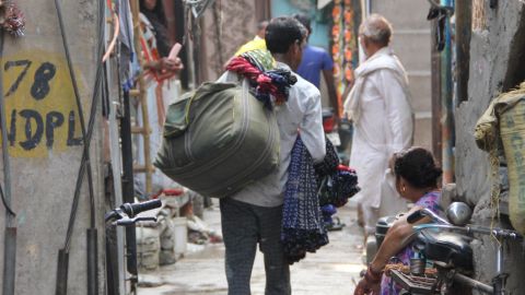 Narrow streets in the slums of Bhalswa Dairy Village.