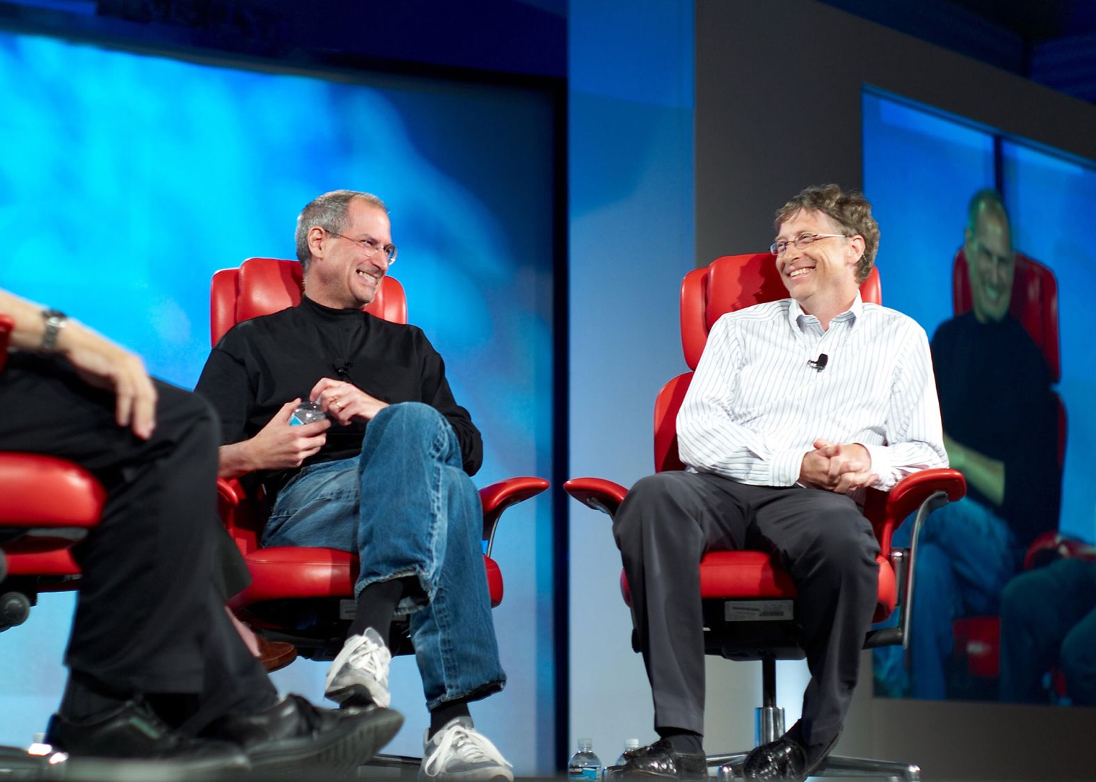 Gates and Apple CEO Steve Jobs attend the All Things Digital conference in Carlsbad, California, in 2007.