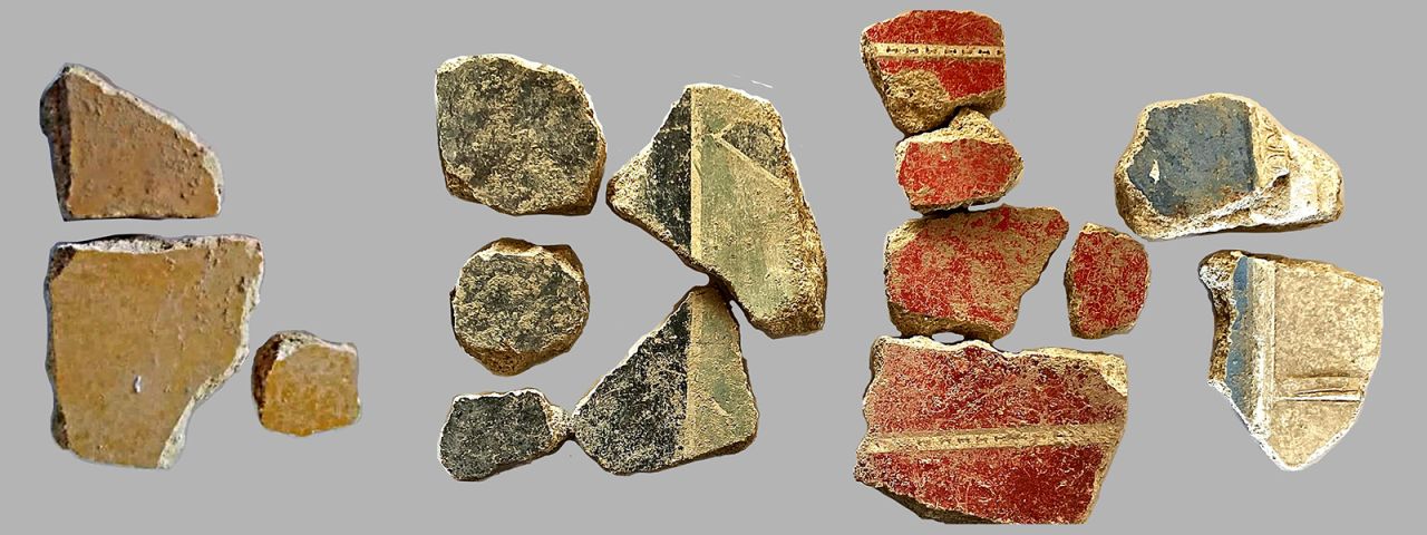 Colorful wall fragments recovered from the site.