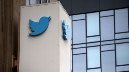 A sign is posted on the exterior of Twitter headquarters in San Francisco.