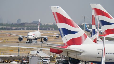 British Airways planes taxi at Heathrow Airport, London, on July 19.