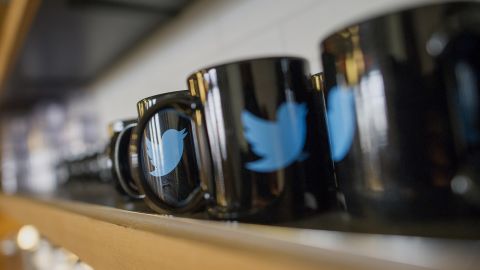The Twitter Inc. logo is seen on coffee mugs inside the company's headquarters in San Francisco, California, U.S., on Friday, Sept. 19, 2014.