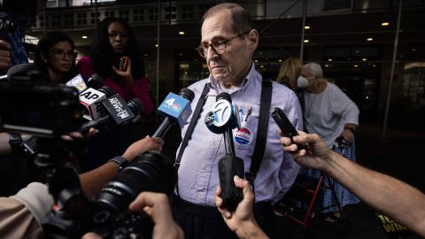 US Rep. Jerry Nadler, Democrat of New York speaks to the press after voting during Primary Election Day on August 23, 2022, in New York. 