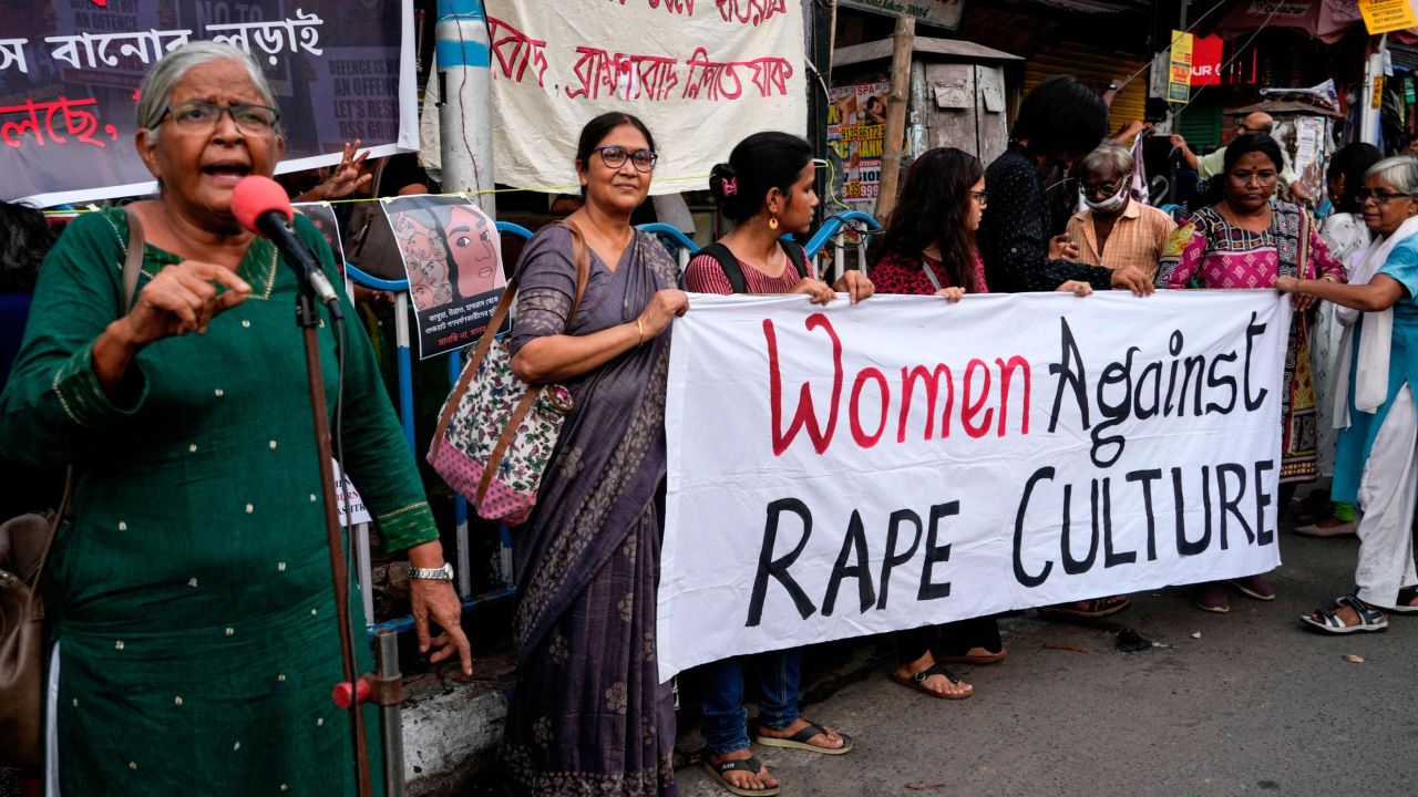 People in Kolkata, India, protest on Tuesday against a government decision to free 11 gang rapists from prison. 