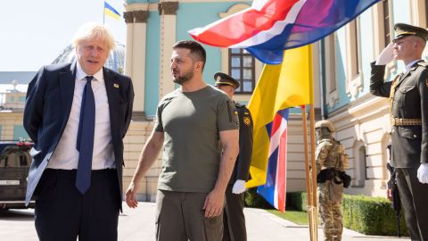 Johnson during a visit to Ukraine in August with Volodymyr Zelensky.