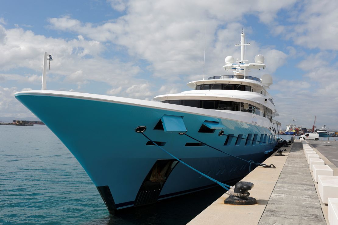 The Axioma superyacht belonging to Russian oligarch Dmitrievich Pumpyansky who is on the EU's list of sanctioned Russians is seen docked at a port, amid Russia's invasion of Ukraine, in Gibraltar, March 21, 2022. 