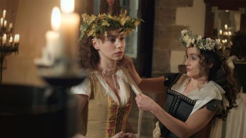 From left: Elizabeth McCafferty and Raphael Cohen in a scene with Sisters Mary and Anne Boleyn 