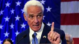 Democratic gubernatorial candidate Rep Charlie Crist, D-Fla., gestures as he speaks to supporters after declaring victory Tuesday, Aug. 23, 2022, in St. Petersburg, Fla. Crist defeated Agriculture Commissioner Nikki Fried in the primary and will face incumbent Republican Gov. Ron DeSantis in November. (AP Photo/Chris O'Meara)