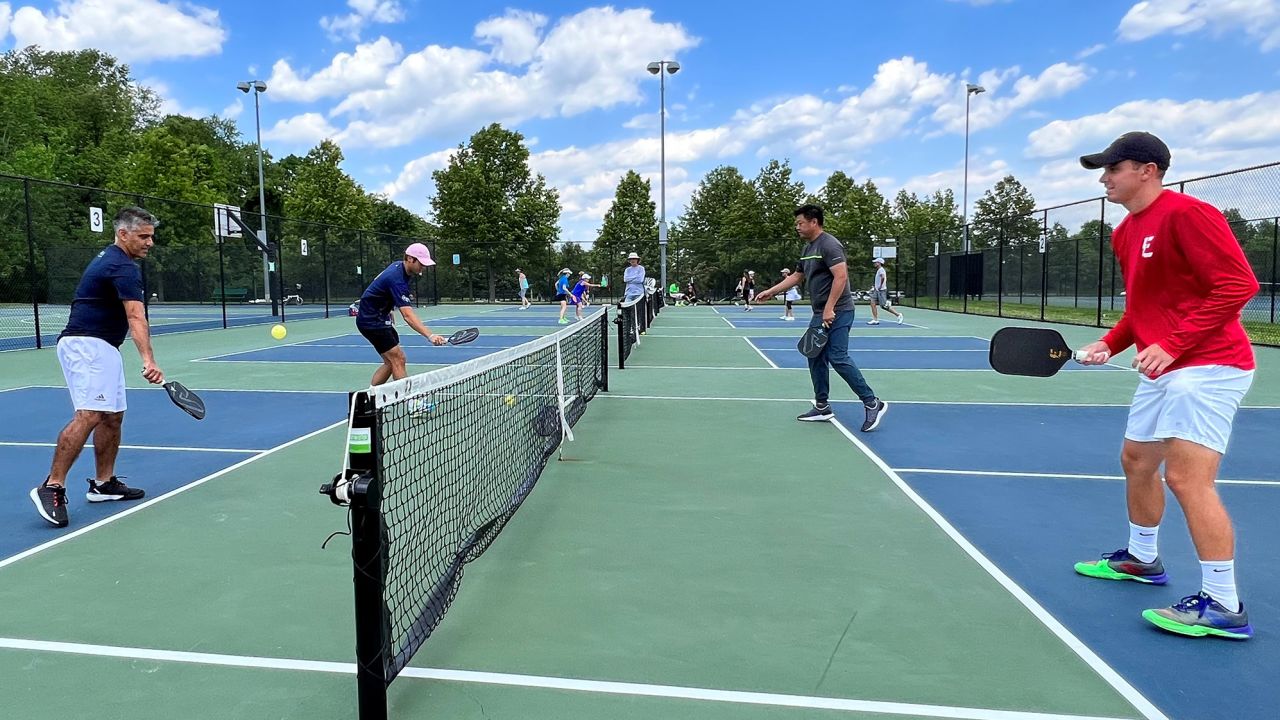 Volleys are not permitted in the 'kitchen', the green area on this court.