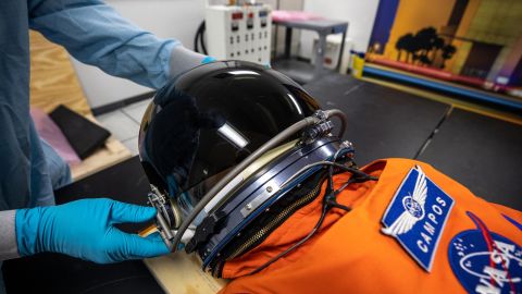 Commander Moonikin Campos will test out a flight suit intended for future astronauts.