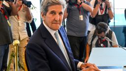 John Kerry, U.S. Special Presidential Envoy for Climate, smiles while participating as guest at the meeting of the Portuguese Council of State to address the perspectives, challenges and opportunities of combating climate change and the energy transition, in Cascais Citadel on June 28, 2022 in Cascais, Portugal. 