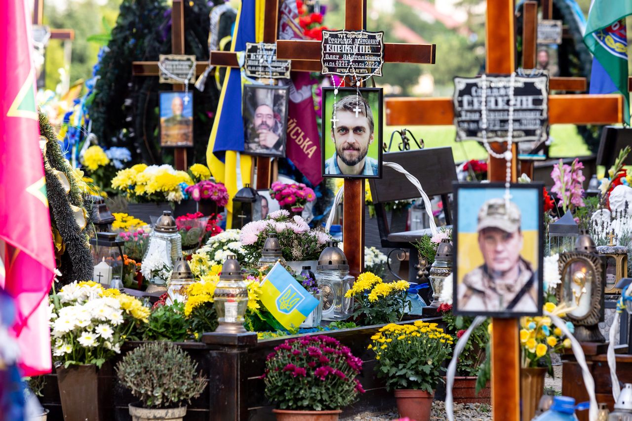 Graves of fallen soldiers in Lychakiv Cemetery, Lviv, as Ukrainians celebrate Independence Day, and mark the <a rel=