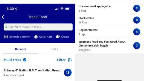 WW provides a summary of your daily consumption, but instead of calories consumed, it provides its own points system.