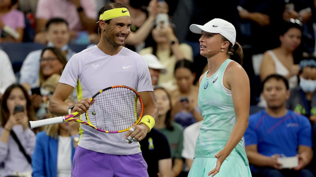 Iga Swiatek and Rafael Nadal teamed up for an exhibition match at the Tennis Plays For Peace event.