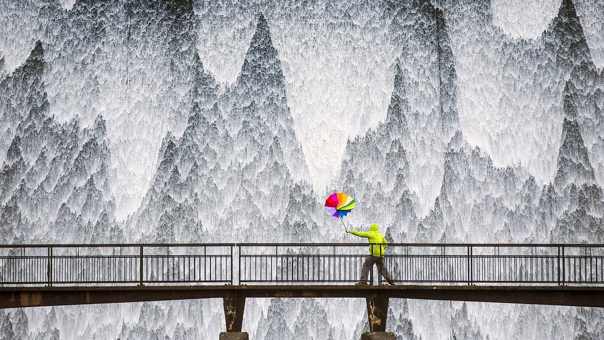 Days of heavy rain in the UK led to water cascading down the dam wall of Wet Sleddale reservoir near the village of Shap in Cumbria.