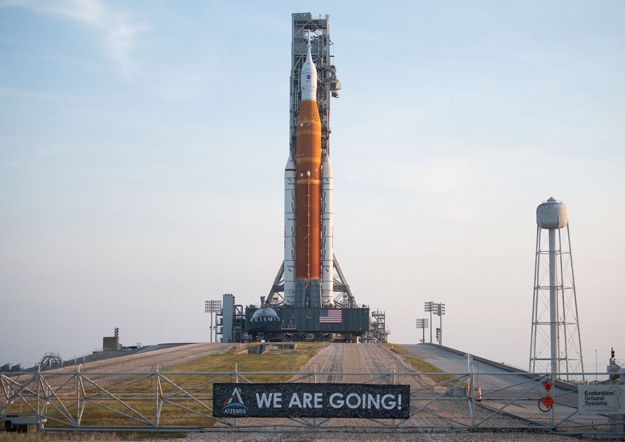 The rocket sits at Kennedy Space Center's Launch Pad 39B on August 17.