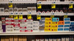 Cigarettes are displayed on store shelves Tuesday, May 7, 2019, in Beverly Hills, Calif. Beverly Hills is considering outlawing the sale of tobacco products, a move that would make the glamorous California city the first in the nation to enact such a ban. (AP Photo/Jae C. Hong)