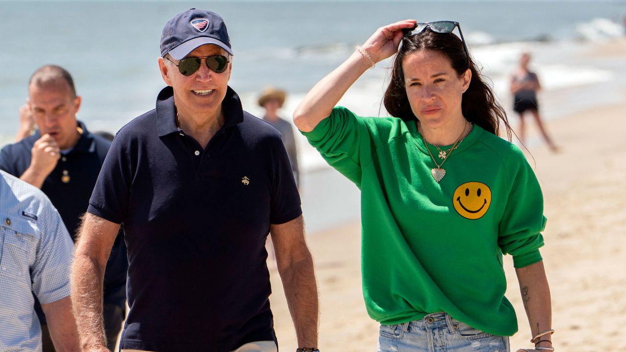 FILE — President Joe Biden walks on the beach with daughter Ashley Biden, in Rehoboth Beach, Del., June 20, 2022. Two people have pleaded guilty in a scheme to peddle a diary and other items belonging to President Joe Biden's daughter Ashley to the conservative group Project Veritas, prosecutors said Thursday, Aug. 25, 2022. (AP Photo/Manuel Balce Ceneta, File)