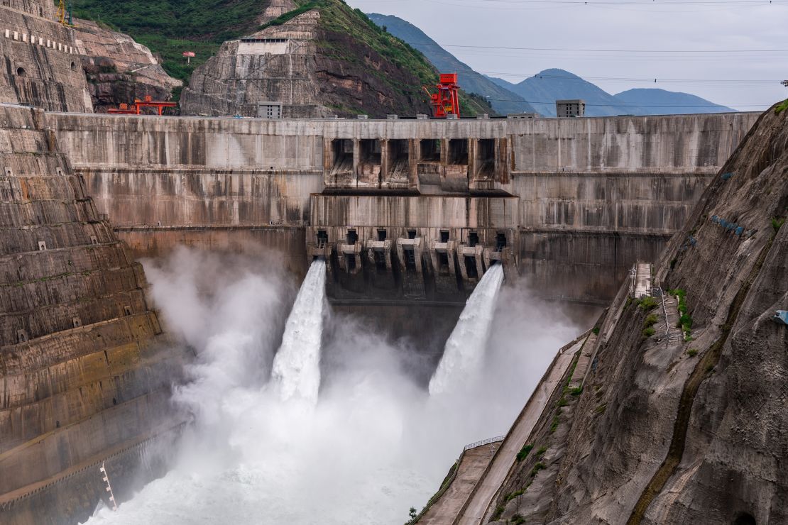 An ariel view of the Baihetan hydropower station that straddles the provinces of Yunnan and Sichuan in southwest China.