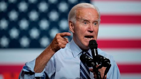 ROCKVILLE, MD - AUGUST 25: U.S. President Joe Biden speaks during a rally hosted by the Democratic National Committee (DNC) at Richard Montgomery High School on August 25, 2022 in Rockville, Maryland. (Photo by Drew Angerer/Getty Images)