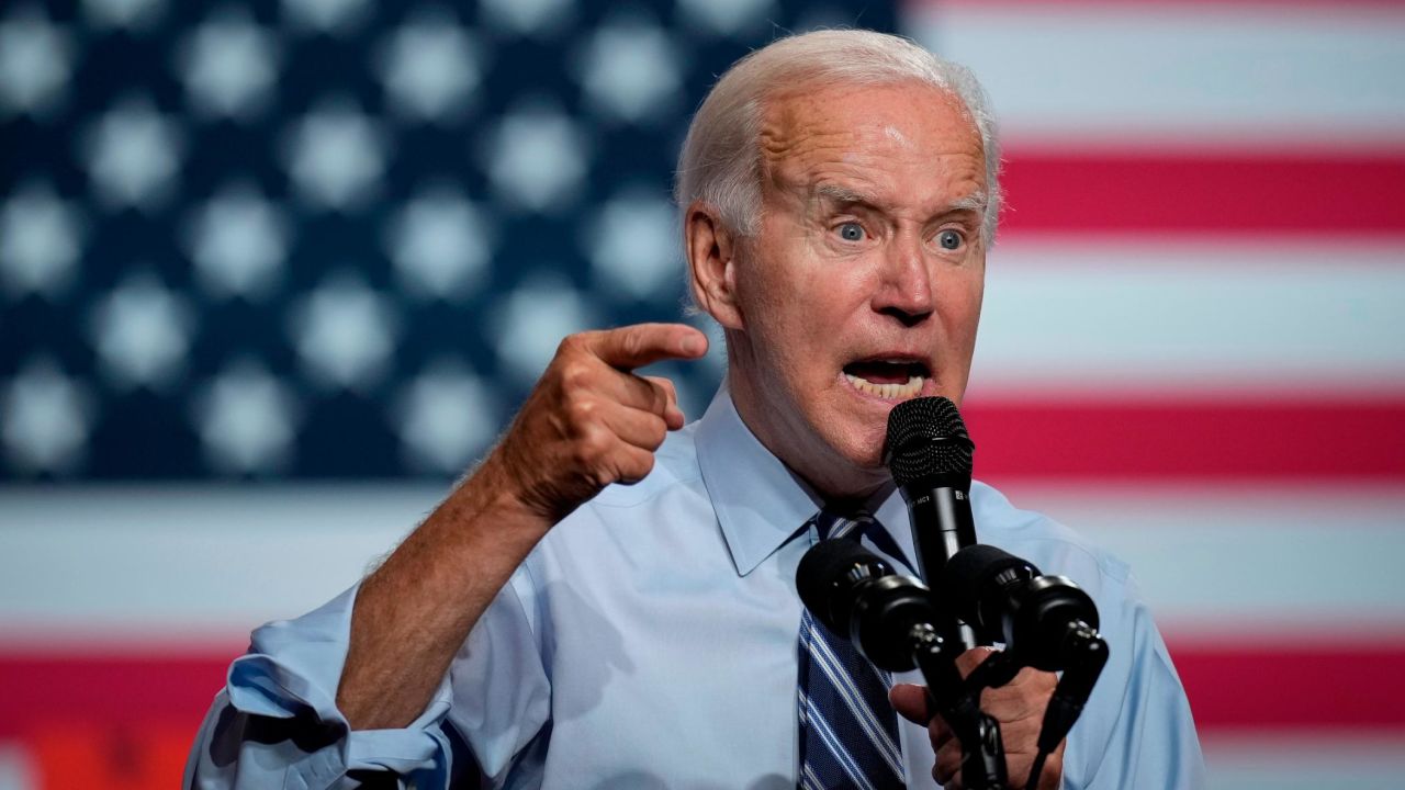 ROCKVILLE, MD - AUGUST 25: U.S. President Joe Biden speaks during a rally hosted by the Democratic National Committee (DNC) at Richard Montgomery High School on August 25, 2022 in Rockville, Maryland. Biden rallied supporters for Democratic candidates running in Maryland and to encourage Democratic voters nationwide to turn out in the November midterm elections. (Photo by Drew Angerer/Getty Images)