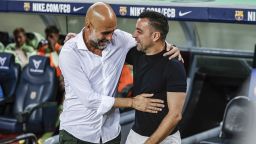 Pep Guardiola coach of Manchester City Xavi Hernandez coach of FC Barcelona  during the friendly match between FC Barcelona v Manchester City to raise funds against ALS at the Spotify Camp Nou Stadium in Barcelona, Spain, on August 24th, 2022. (Photo by Xavier Bonilla/NurPhoto via Getty Images)
