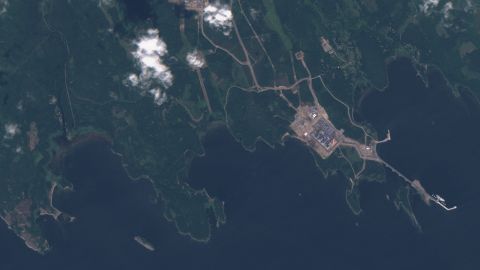 Satellite imagery shows gas flare in Portovaya, Russia, on August 7, 2022. European Union, Copernicus Sentinel-2 imagery/Handout via Reuters
