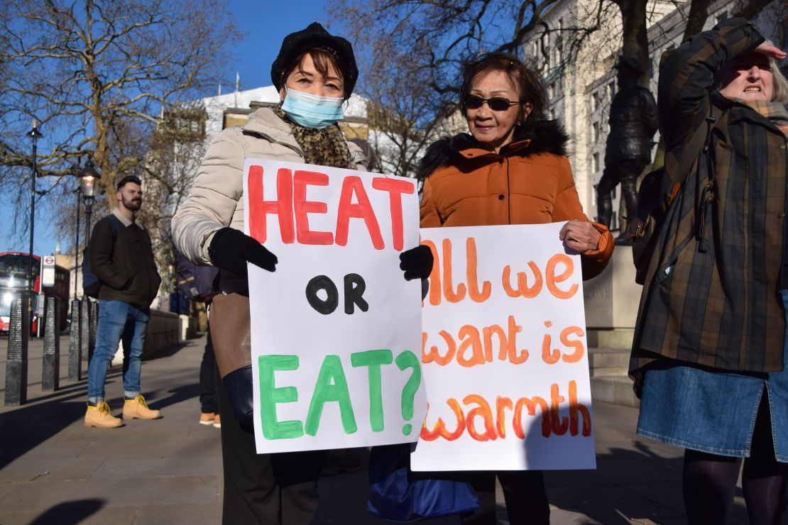 Protesters demonstrate against the rise in energy costs outside Downing Street in January.