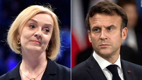 Leading contender for United Kingdom's next prime minister Liz Truss and French President Emmanuel Macron