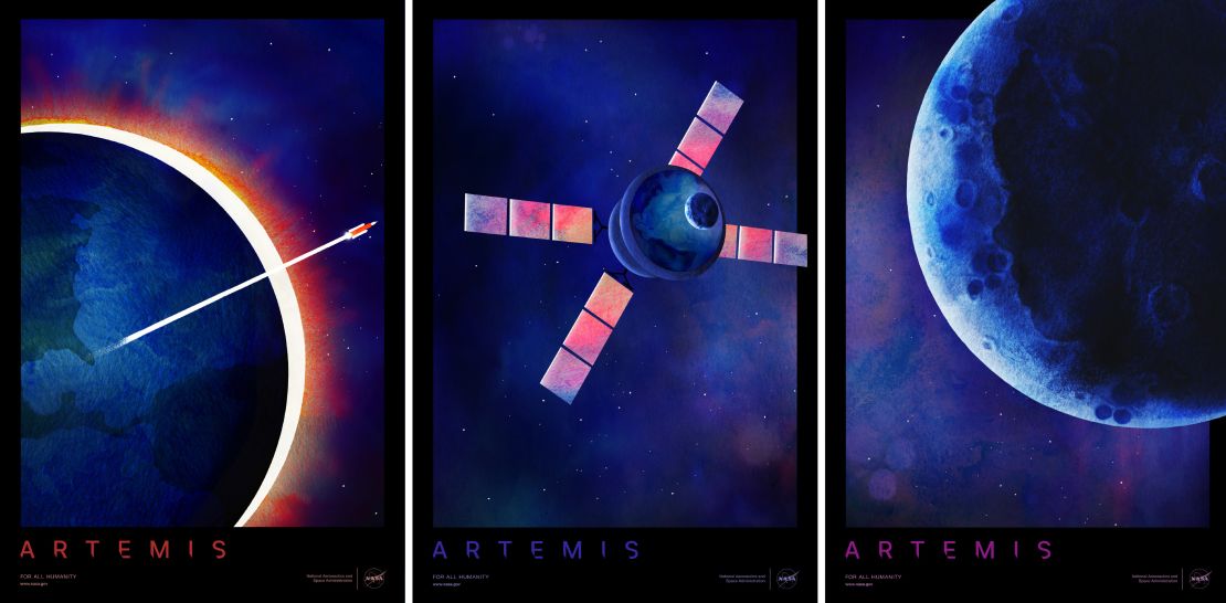 New posters from NASA depict different stages of the Artemis I journey.