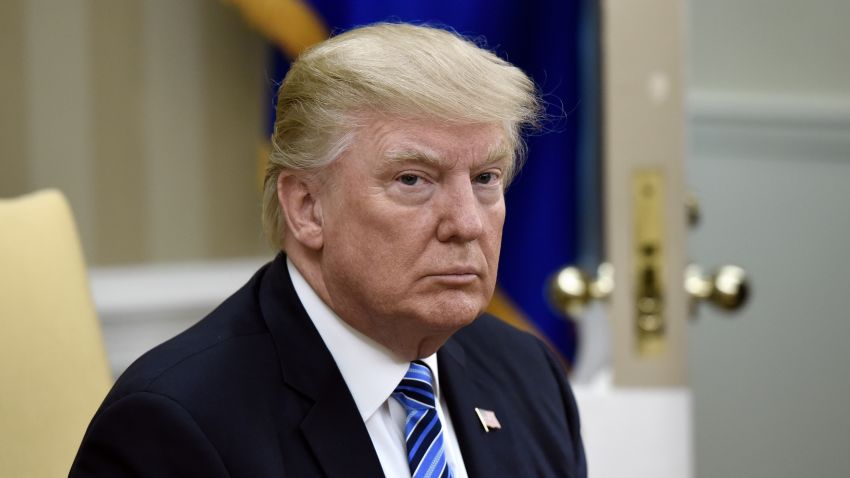 WASHINGTON, DC - JUNE 30: (AFP OUT) U.S President Donald Trump looks on during a meeting with South Korean President Moon Jae-in in the Oval Office of the White House on June 30, 2017 in Washington, DC. President Trump and President Moon will hold an Oval Office meeting and then give joint statements in the Rose Garden. (Photo by Olivier Douliery - Pool/Getty Images)