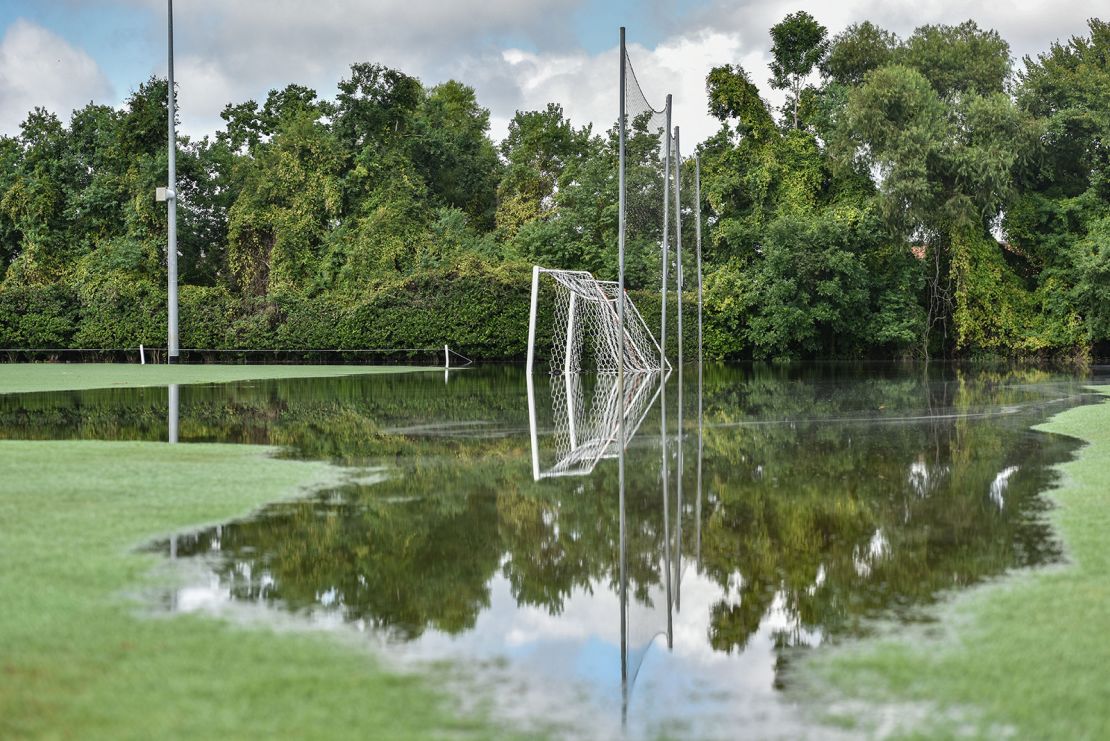 Jackson Preparatory School's soccer fields begin to flood on Saturday morning, August 27, 2022 in Jackson, Miss.