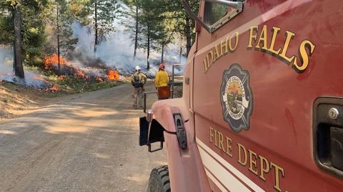 On August 23rd, firefighters monitor a burn out operation on the south west area of the fire to reduce vegetation between the active fire and to create a defendable fireline.