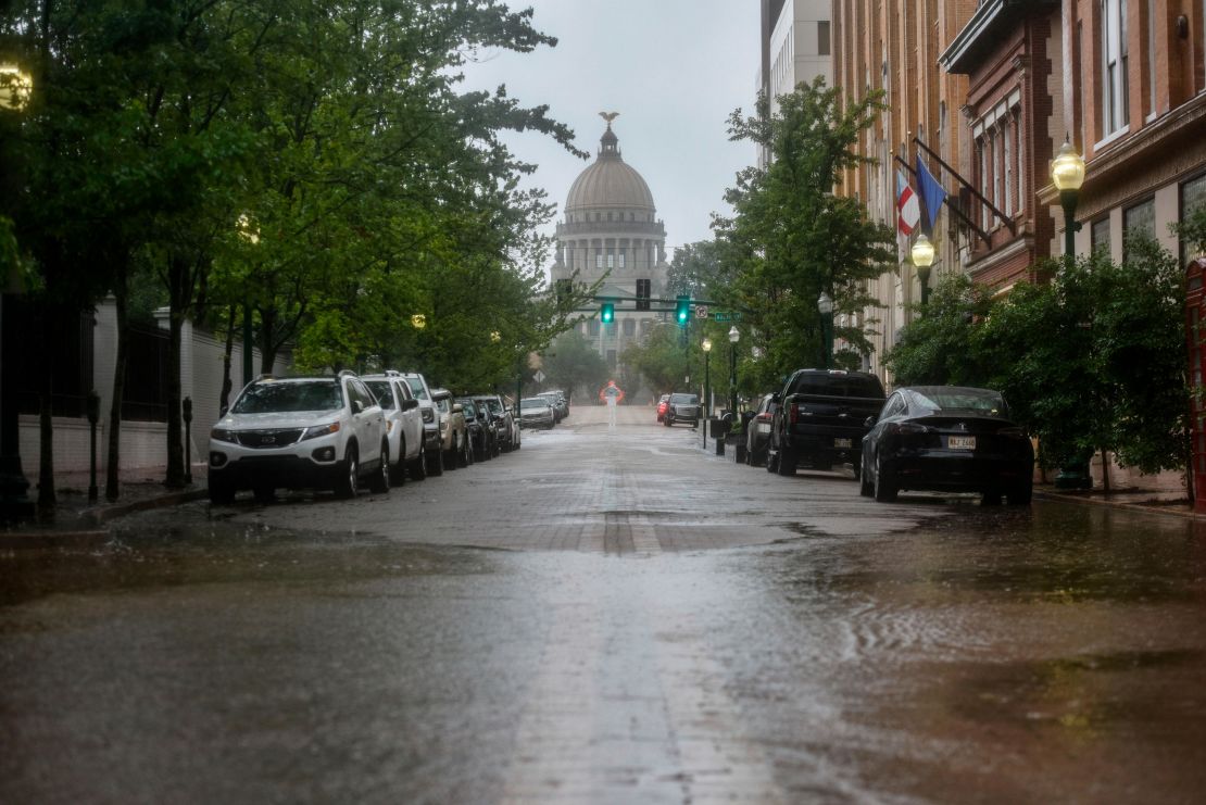 Flooding from heavy rains that have plagued the region in recent days is seen Wednesday near the capitol in downtown Jackson, Mississippi.