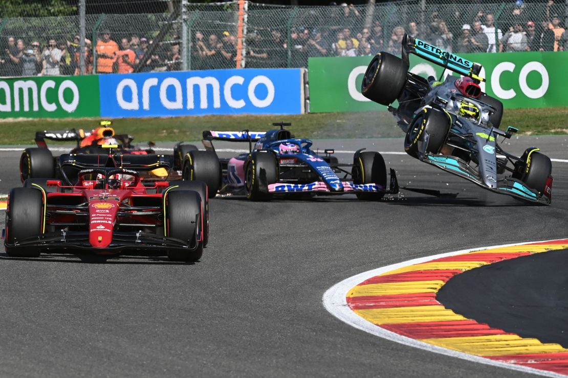 Hamilton collides with Fernando Alonso. 