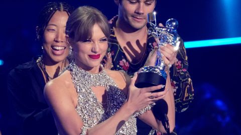 Taylor Swift accepts the award for best longform video for "All Too Well" at the MTV Video Music Awards.