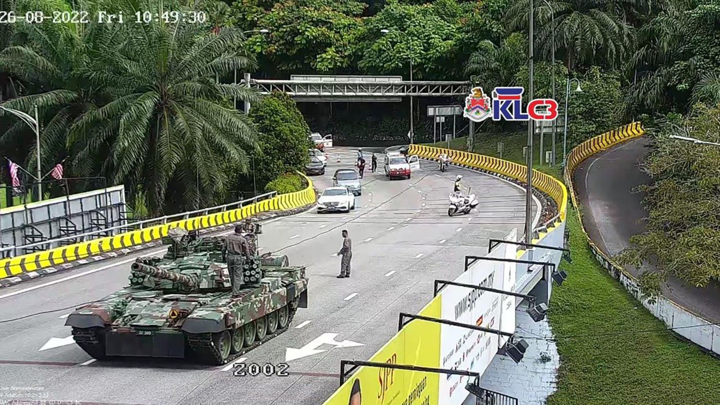 A Malaysian army  tank breaks down in Kuala Lumpur, Malaysia on Friday.