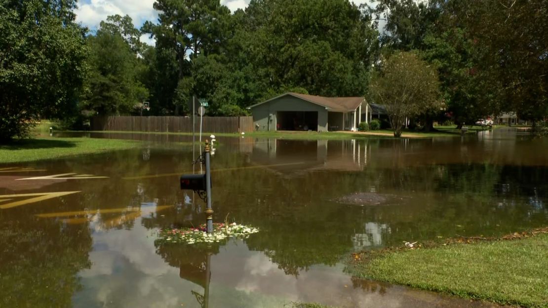 A flooded street is seen in Jackson, Mississippi.  