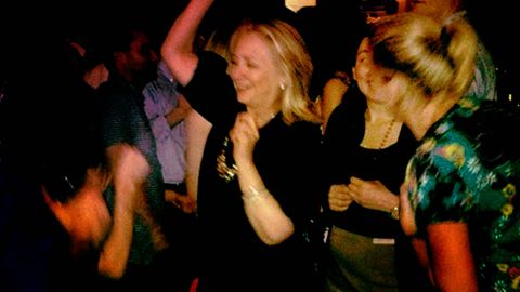 Clinton shared a version of this image via her Twitter account.  The image shows her dancing at Cafe Havana in Cartagena, Colombia, on April 15, 2012. 