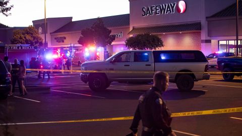 Emergency personnel respond to a shooting at the Forum shopping center in east Bend, Oregon, Sunday, August 28, 2022.