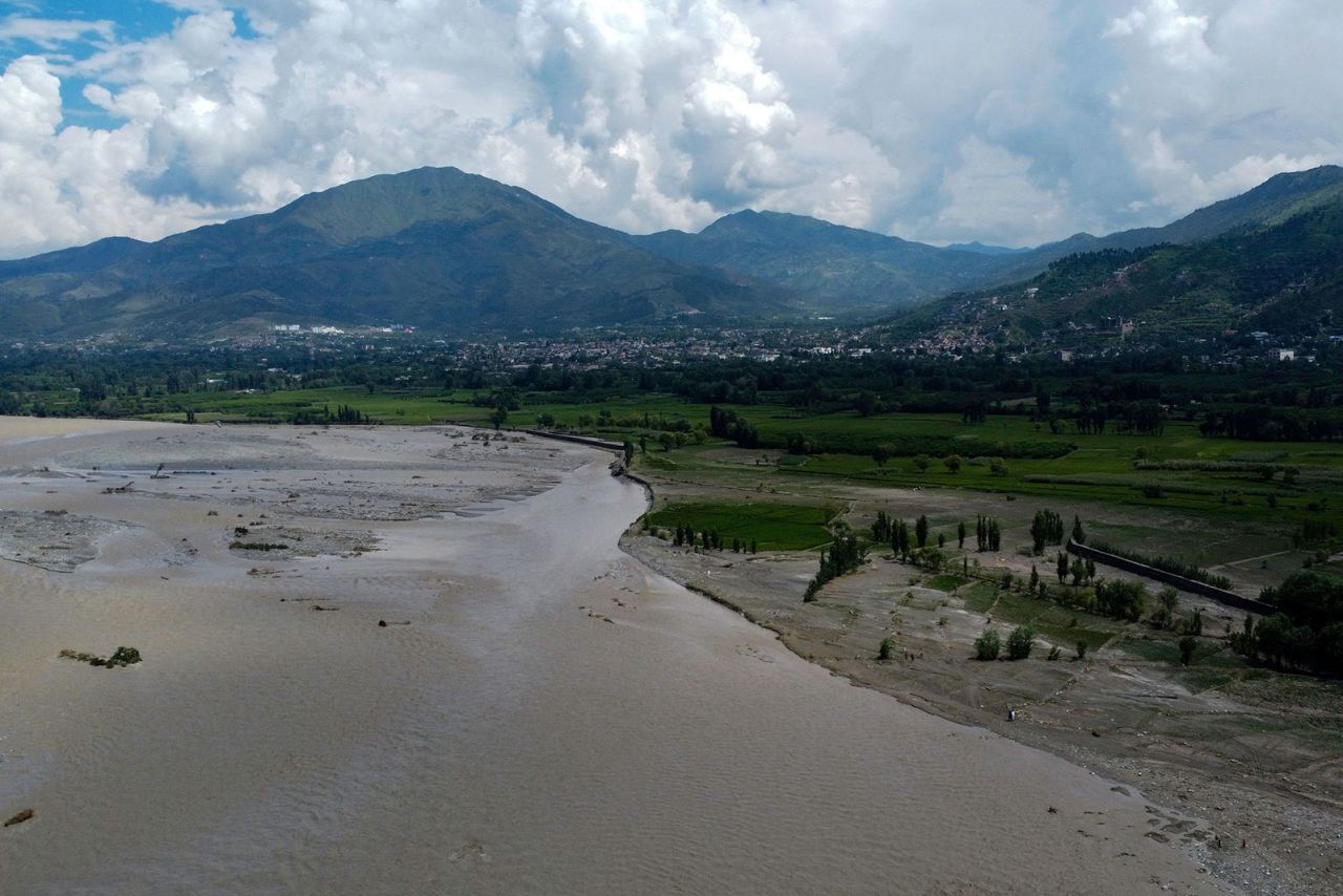 Flooded land is seen in Mingora, a town in Pakistan's northern Swat Valley, on August 28.