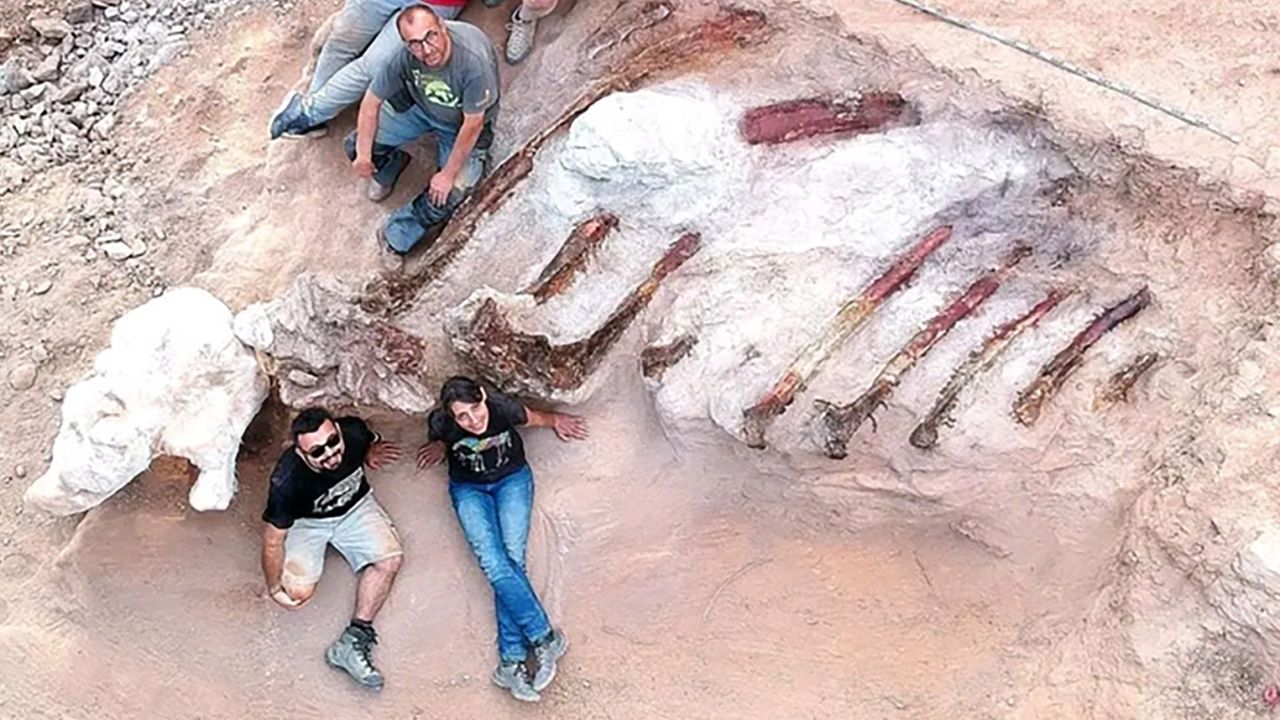 The researchers believe the remains could be around 39 feet high and 82 feet long.