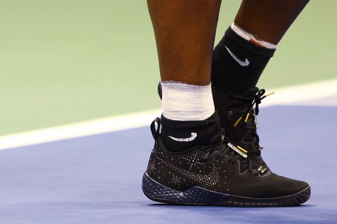 Williams has been wearing <a href="index.php?page=&url=https%3A%2F%2Fwww.espn.com%2Ftennis%2Fstory%2F_%2Fid%2F34482087%2Fserena-williams-wear-diamond-encrusted-nike-fit" target="_blank" target="_blank">diamond-encrusted shoes</a> during the tournament.