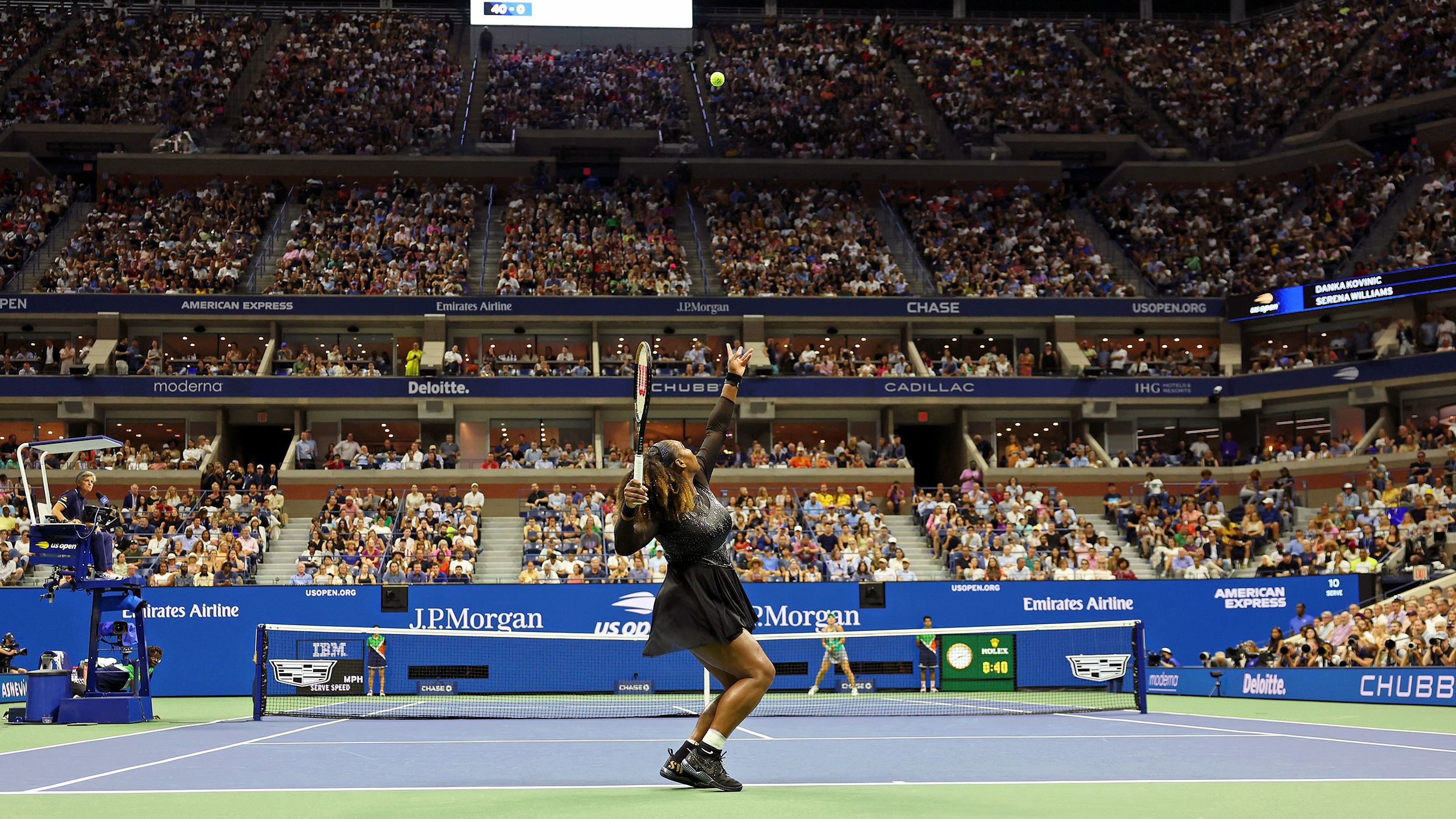 Williams serves during Monday's match.