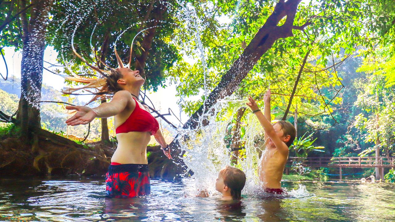 Emma with Hudson and Darien during a visit to Thailand.