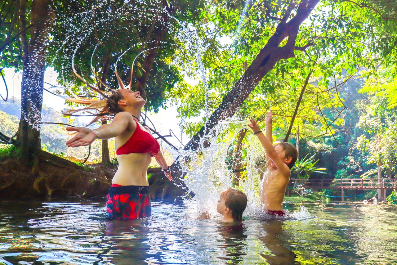 Emma with Hudson and Darien during a visit to Thailand.
