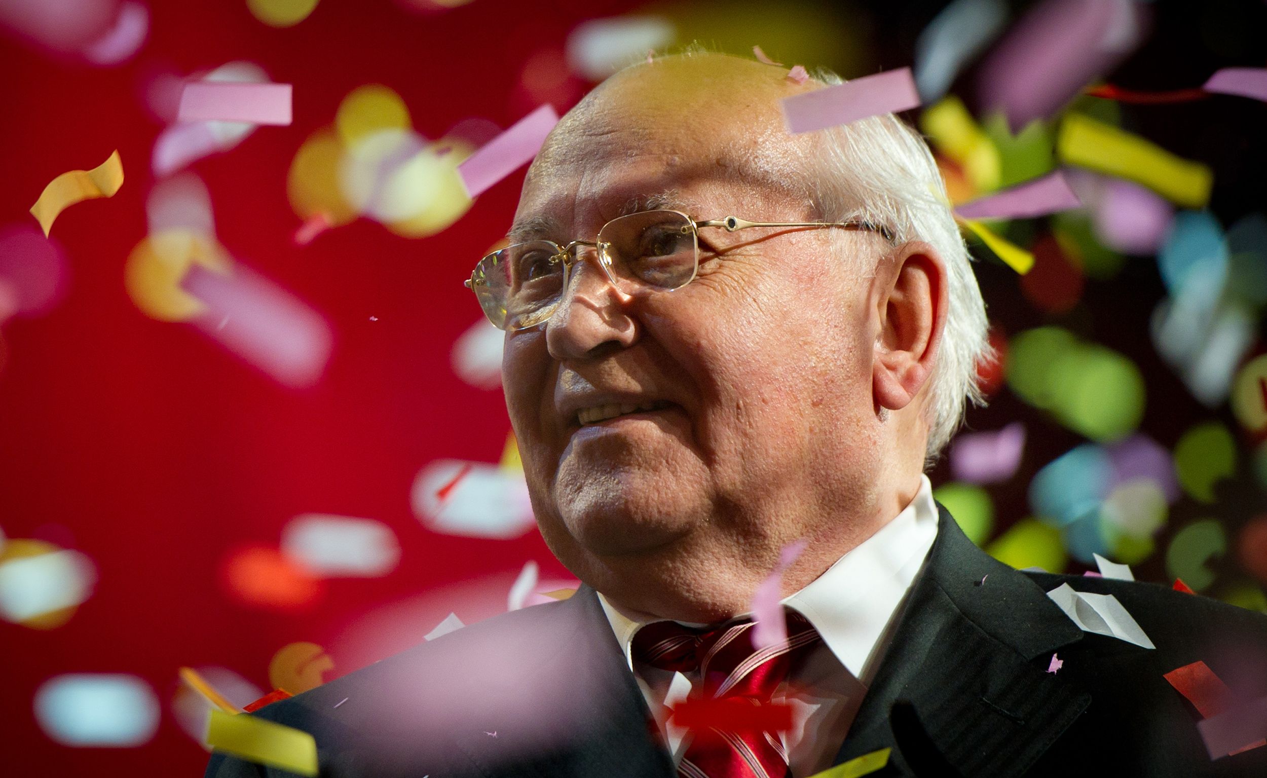 Gorbachev appears on stage during the finale of the Gorby 80 Gala in 2011.