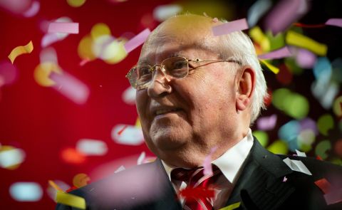 Gorbachev appears on stage during the finale of the Gorby 80 Gala in London in 2011. The concert celebrated Gorbachev's 80th birthday.