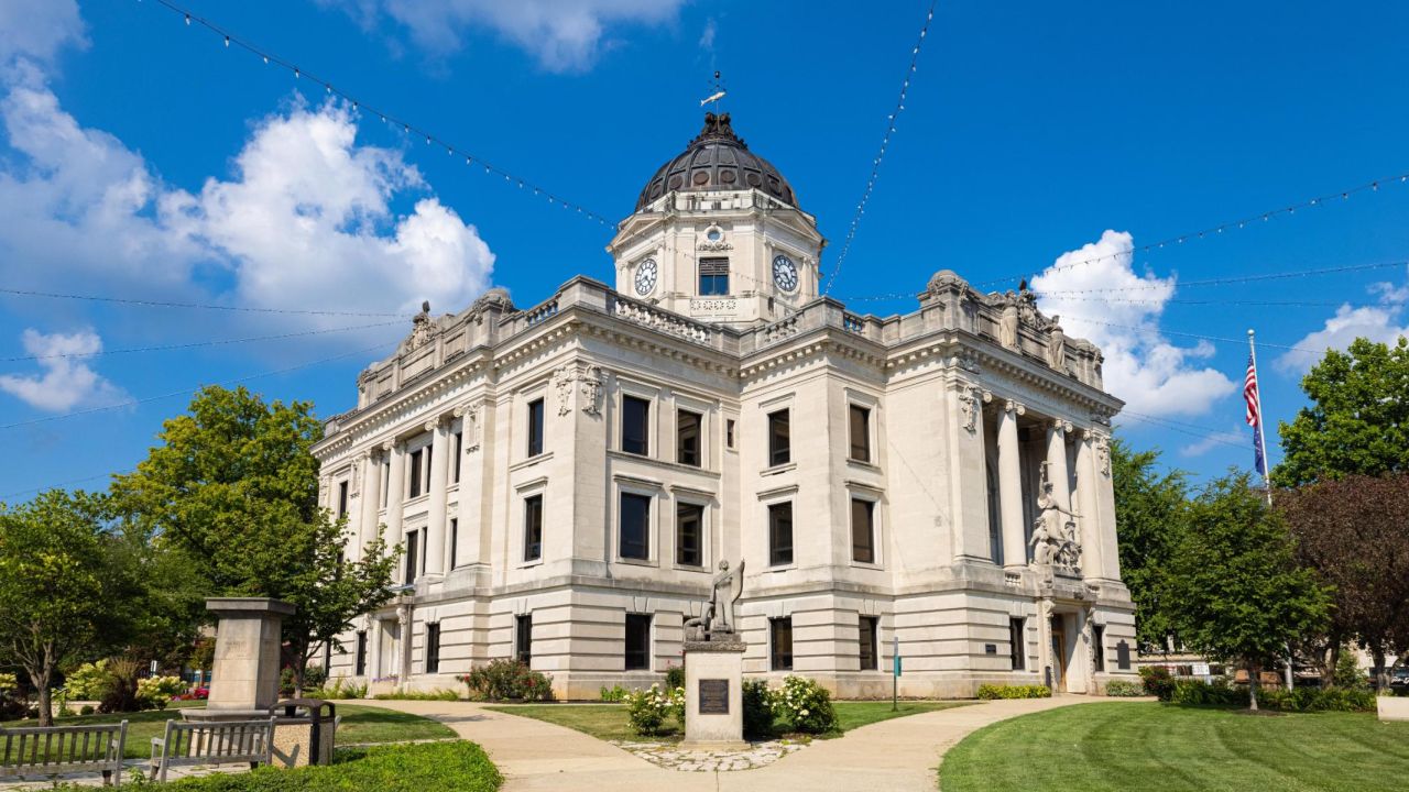 The Monroe County Courthouse in Bloomington, Indiana, on August 20, 2021. 