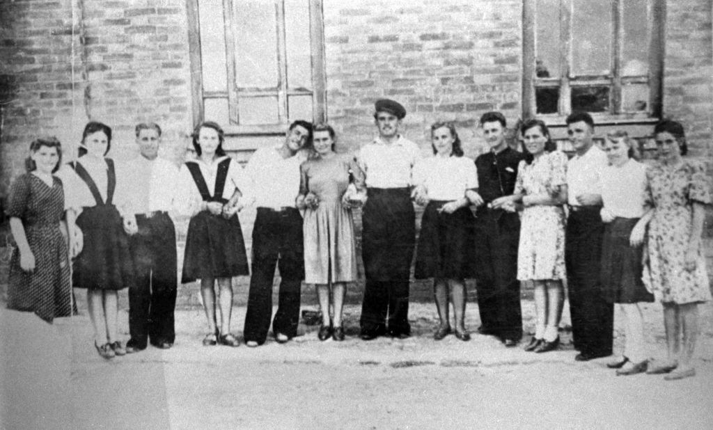 Gorbachev, wearing the hat, is seen with classmates in the 1940s.